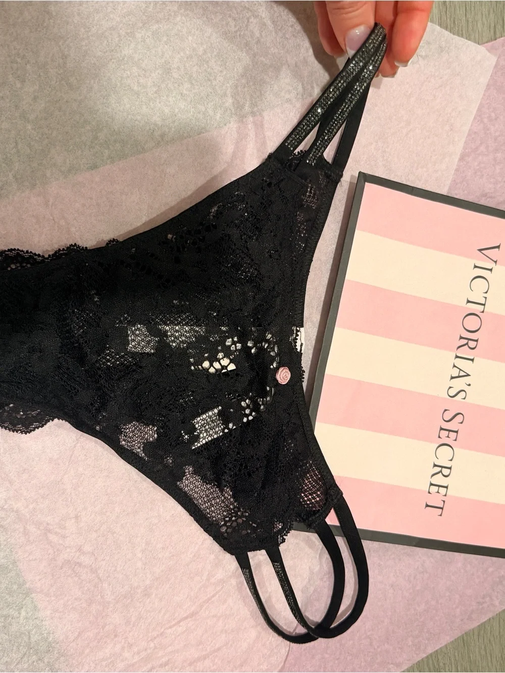 New DREAM ANGELS Twinkle Strap Lace Brazilian Panty M